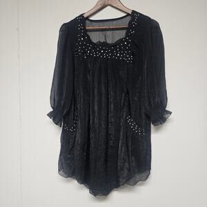 Pretty Angel Lace Silk Blend Black Whimisgoth Blouse Size XL Dark Fairy Gothic